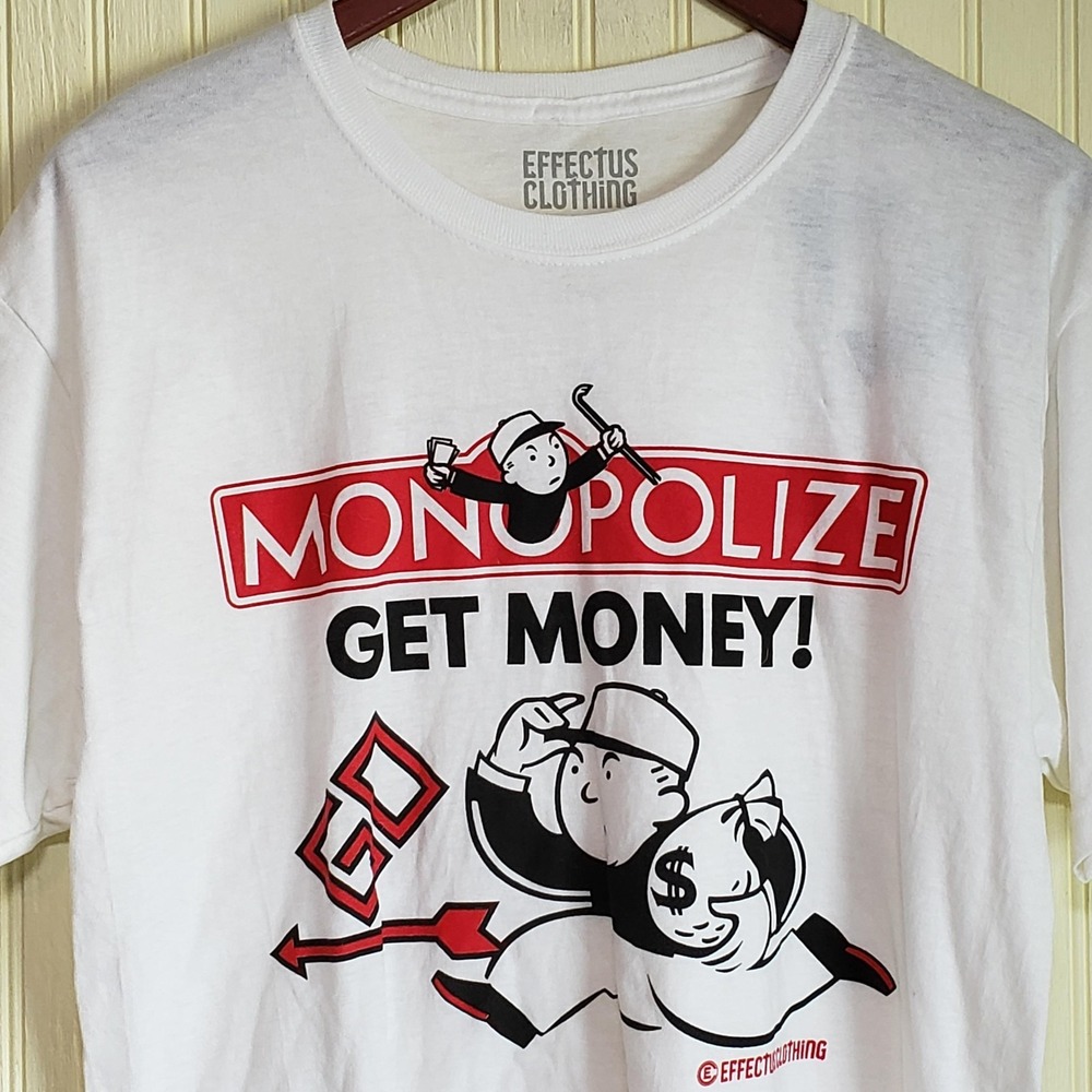 Effectus Clothing Shirt Mens Large White Monopolize Money Monopoly Graphic Tee